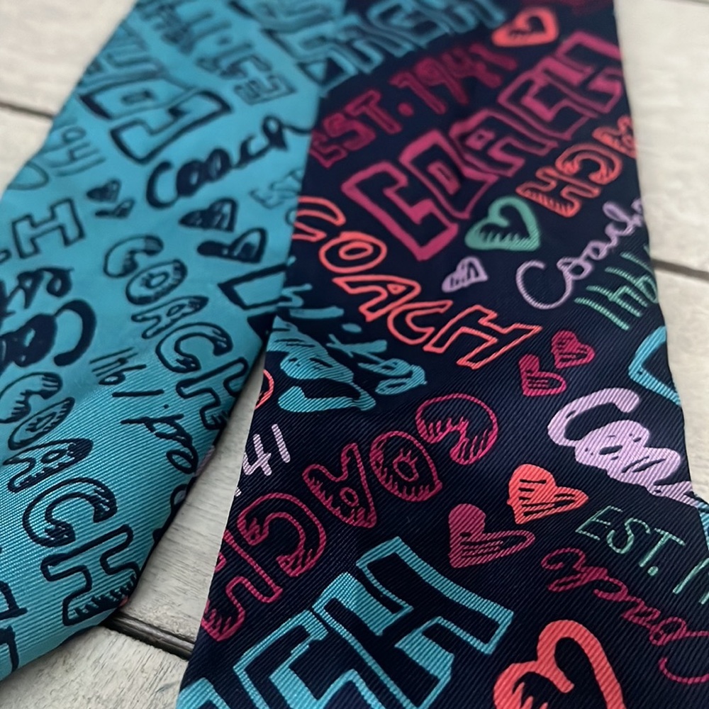 Coach Blue Daisy Story Patch Signature Purse Scarf Tie or Hair Tie NWT